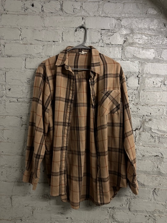 LA MIEL Tops - LA MIEL Tan and Black Plaid Shirt
